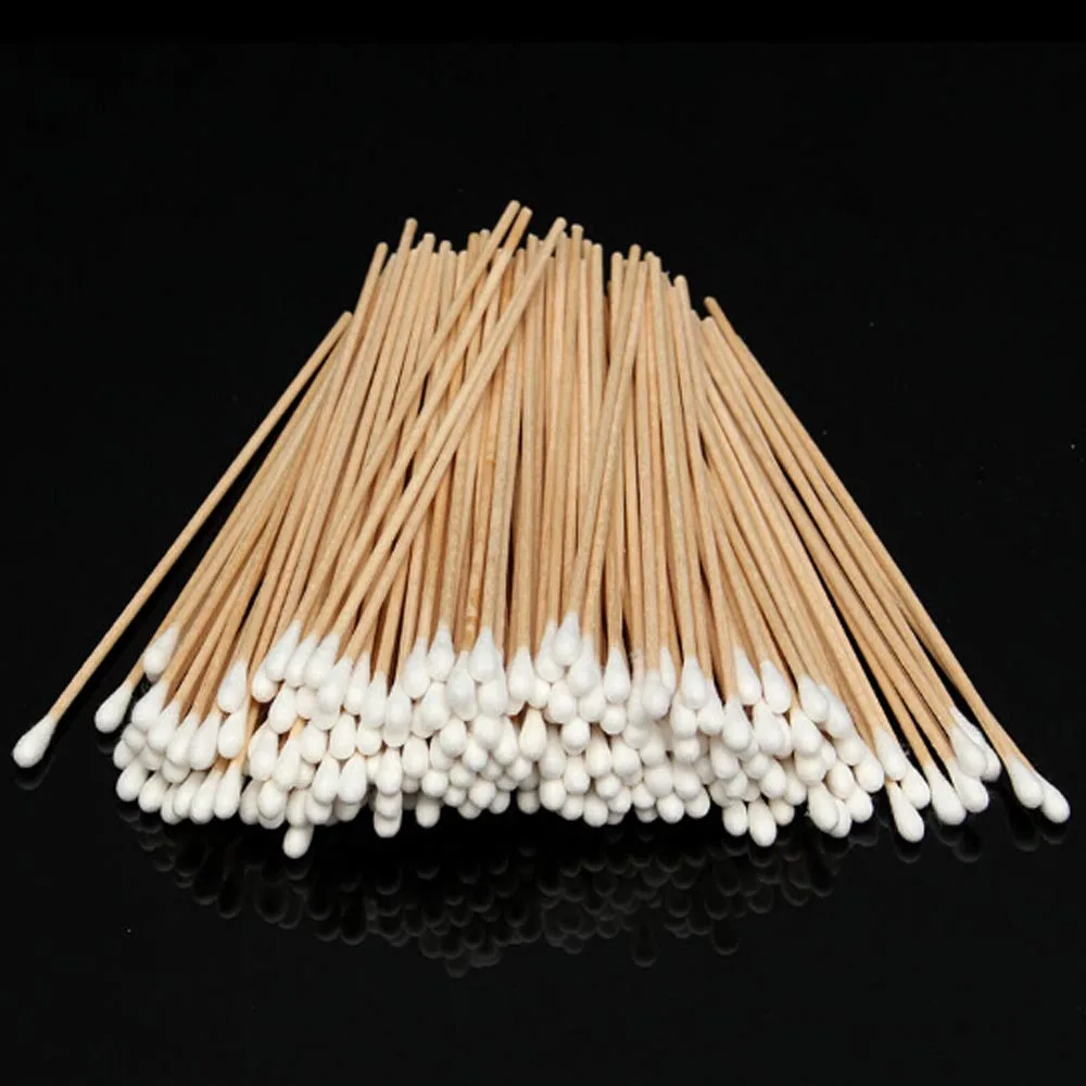 100Pcs Long Wood Handle Cotton Swab Medical Swabs Ear Cleaning Cosmetic Wound Care Cotton Buds Sanitary Round Cotton Tip Swab