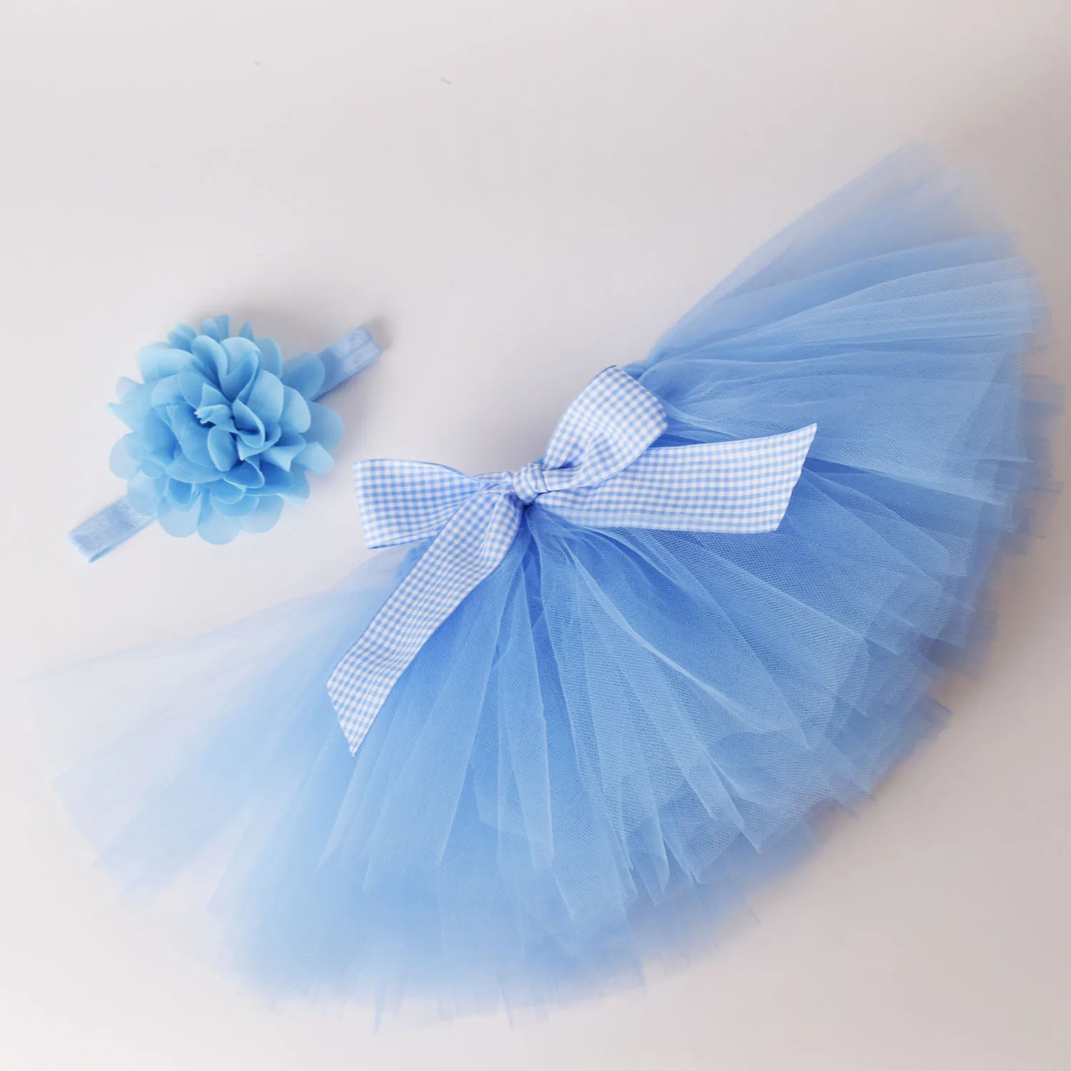 Blue Solid Baby Girls Fluffy Tutu Skirt & Headband Set Newborn Photo Prop Costume Infant Birthday Tulle Tutus For 0-12M