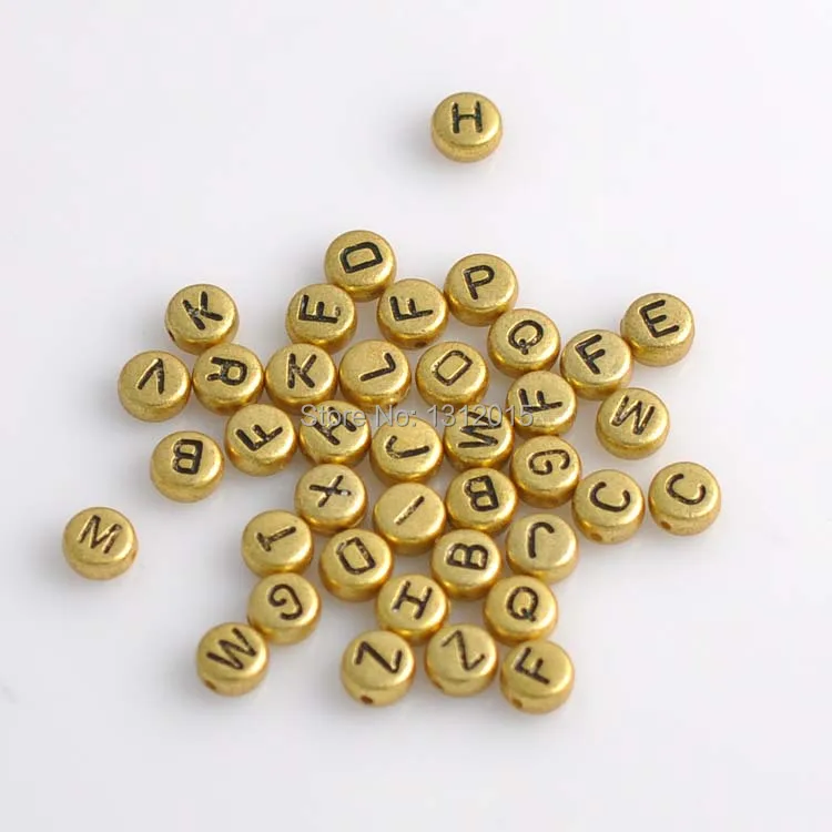 Wholesale Accessories Diy 100PCs Flat Round acrylic Spacer Beads Mixed Alphabet Letter Gold Beads 7x4mm