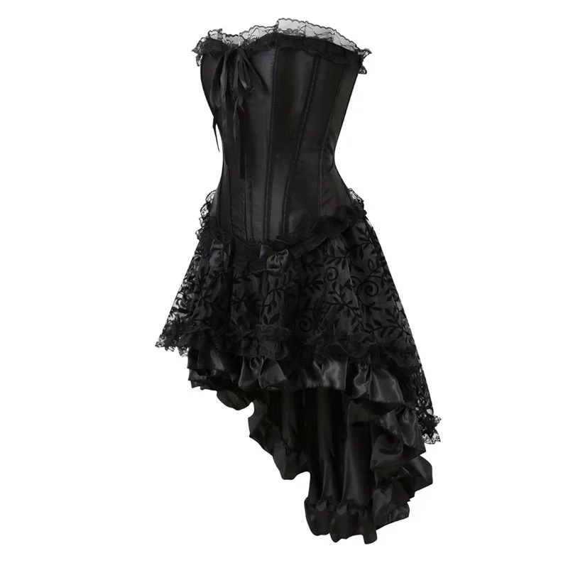 Sapubonva-Conjunto de corsé y falda burlesco, corpiño gótico con cordones irregulares, vestidos de corsé para mujer ajustables de talla grande negro