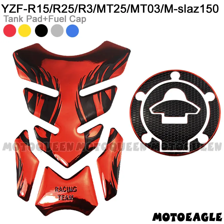 One Set 3D Motorcycle Fuel Gas Tank Cap Cover Pad Protector Decals Sticker for YAMAHA YZF-R15  R25 R3 MT25 MT03 M-slaz150