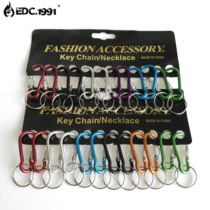 12PCS Camping Carabiner Key Chain Outdoor Climbing Carabiner D-Ring Buckle Screw Lock Hook Hanging Clip Aluminum Tool EDC GEAR