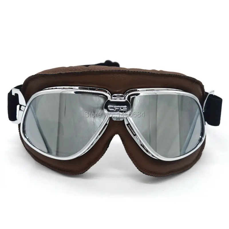 Evomosa WWII Vintage Style Motorcycle Goggles Motocross Cycling Glasses Brown PU Leather Retro Jet Helmet Eyewear