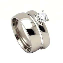 White Stone 316L Stainless Steel Finger Ring Set, Men's Wedding Ring Jewelry