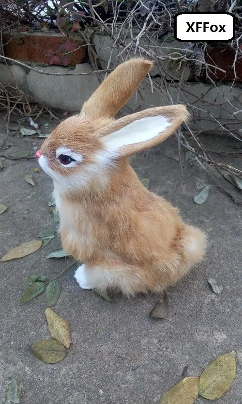 

new real life sitting rabbit model plastic&furs yellow rabbit doll gift about 22x16cm xf1995