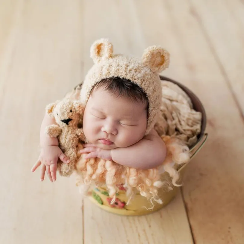 

Newborn baby Bear bonnet hat Baby knit bear bonnet hat photography props Newborn beanie cap photo props