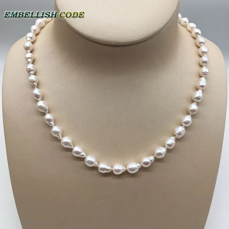 Good shiny small baroque tissue nucleated flame ball pearls white real natural freshwater pearl choker necklace screw thread