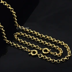 6mm Wide Men Women Rolo Set Jewelry Gold Color Link Chain Necklace Bracelet Set Sailor