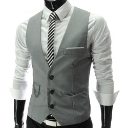 2024 New Grey Dress Vests Slim Fit Mens Suit Vest Casual Sleeveless Waistcoat Gilet Homme Formal Business Jacket Male