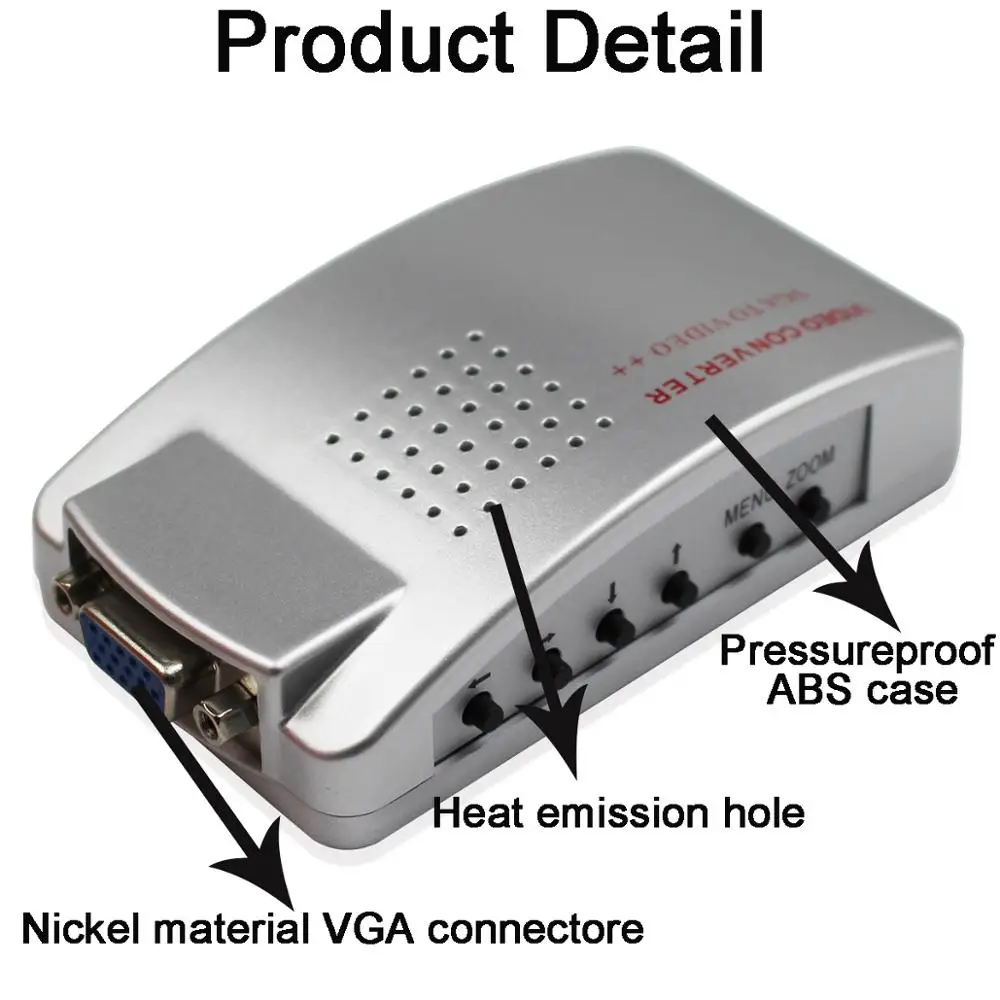 VGA-AV 어댑터 컨버터 박스 VGA 입력 컴포지트 RCA S-비디오 VGA 출력 컴퓨터 PC 노트북-TV 디스플레이 프로젝터 연결 콘센트
