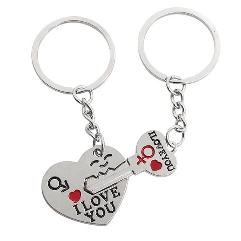 2 Pcs/Set Puzzle Keychain Letter for Couple Broken Montage Heart Palm Geometric Double Key Ring Women Jewelry Accessories Gift