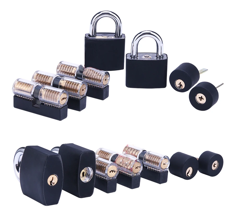 

New high quality hot products transparent lock 7 piece set + black silicone sleeve, practice lock, transparent practice lock