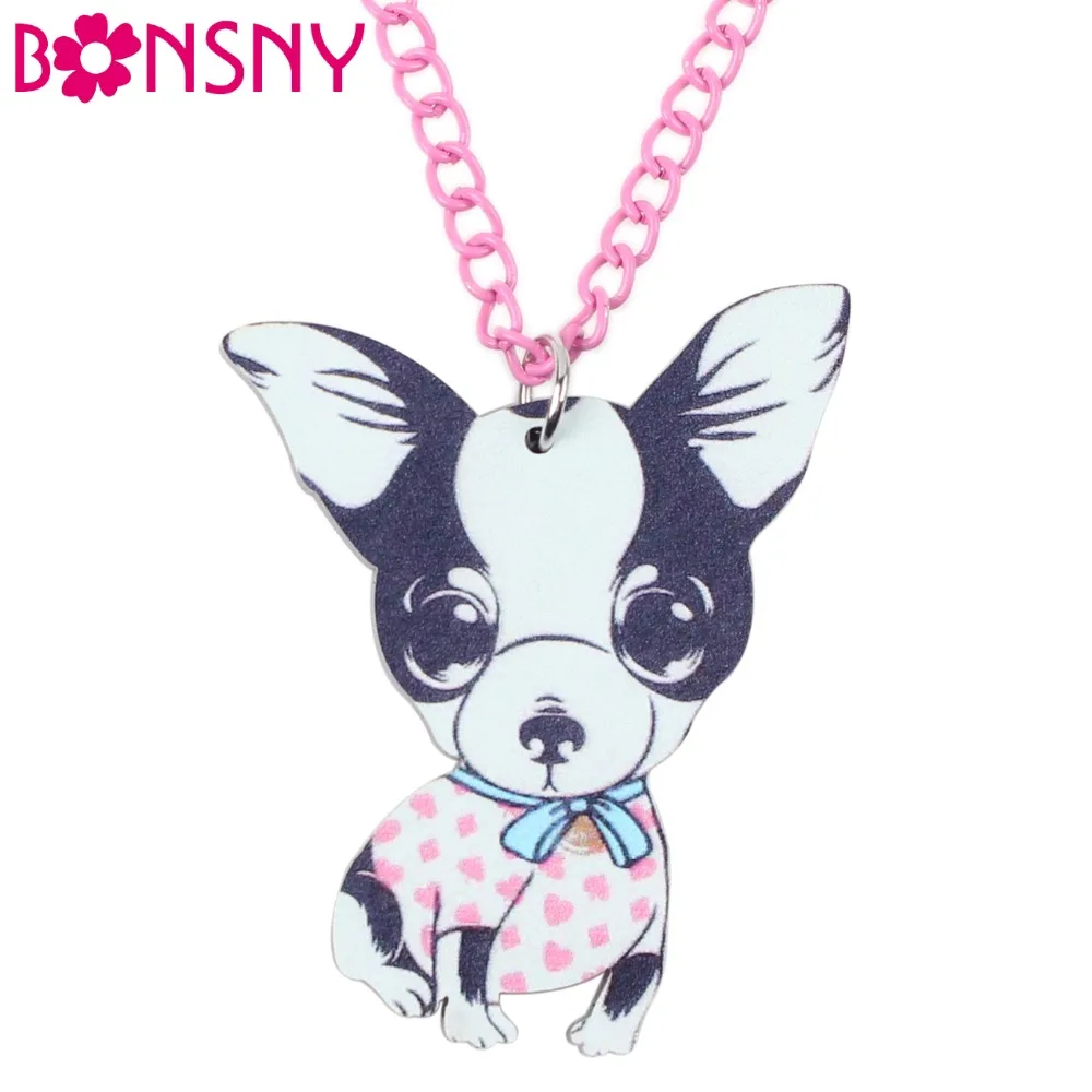 Bonsny Chihuahua Dog Necklace Acrylic Pendant Cute Animal Fashion Jewelry Women 2016 New Girls  Accessories Collar Choker Design