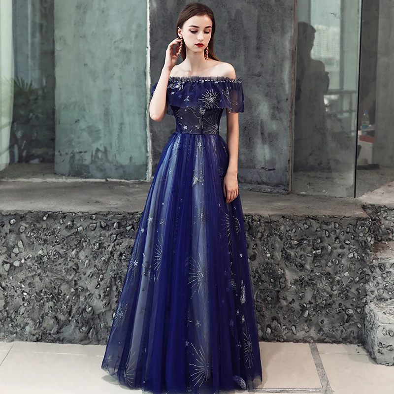 FADISTEE New arrival evening prom party dresses Vestido de Festa gown Robe De Soiree lace pattern little star navy blue long