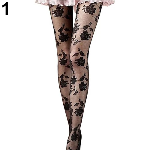 Wholesale Women Fashion Rose Pattern Tight Lace Pantyhose Sexy See-through Stockings