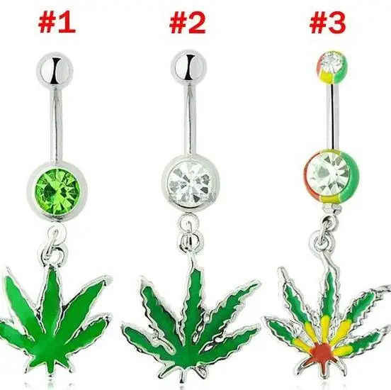 1p/lot Green Maple Leaf Navel Piercing Belly Button Ring Industrial Piercing Nombril Pircing Ombligo Sexy Ombligo