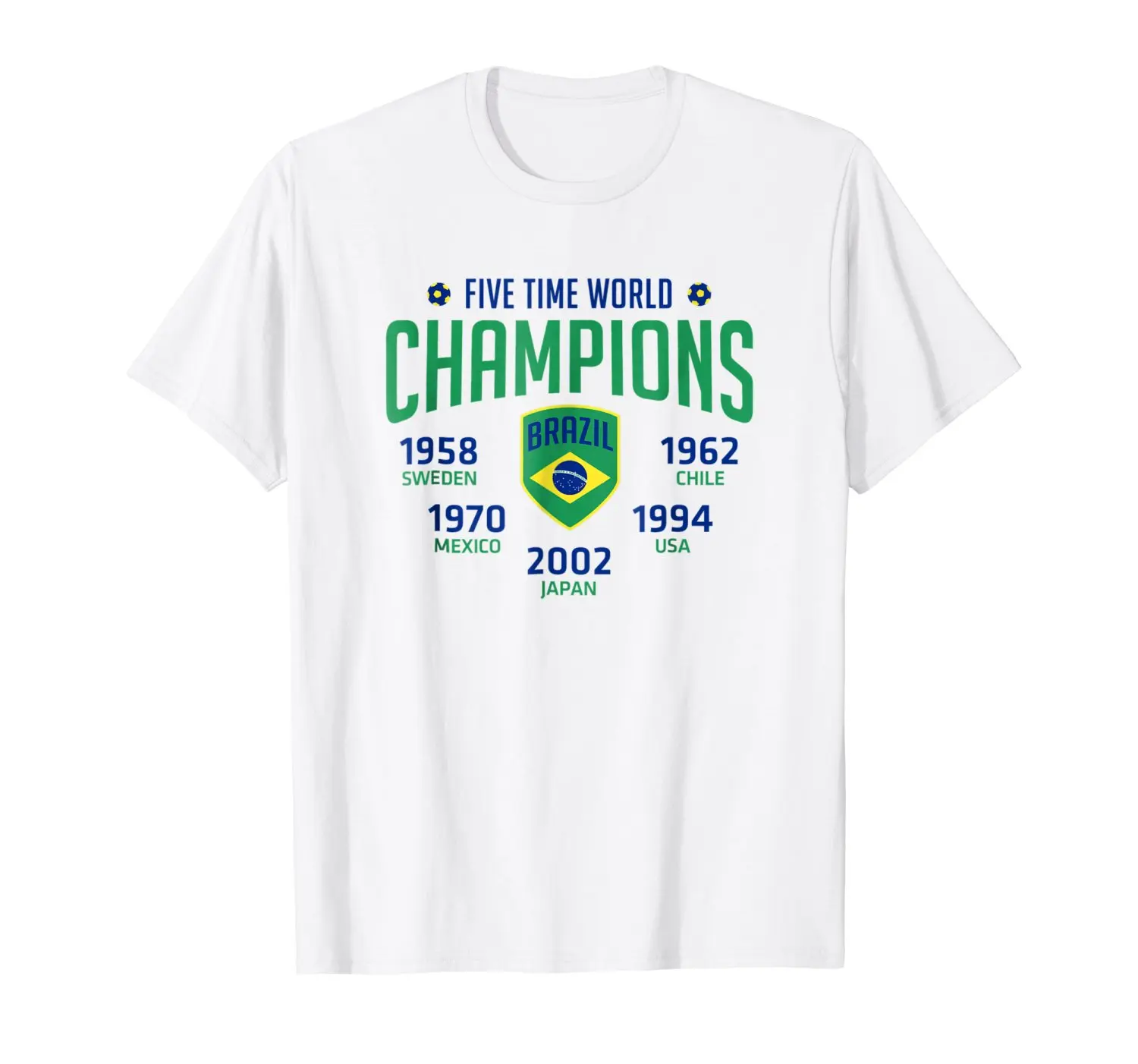 2019 Men'S Short Sleeve O-Neck T-Shirts Brazil Footballer Soccers Five Championshps  1958 1962 1970 1954 2002 Team Tee Shirt