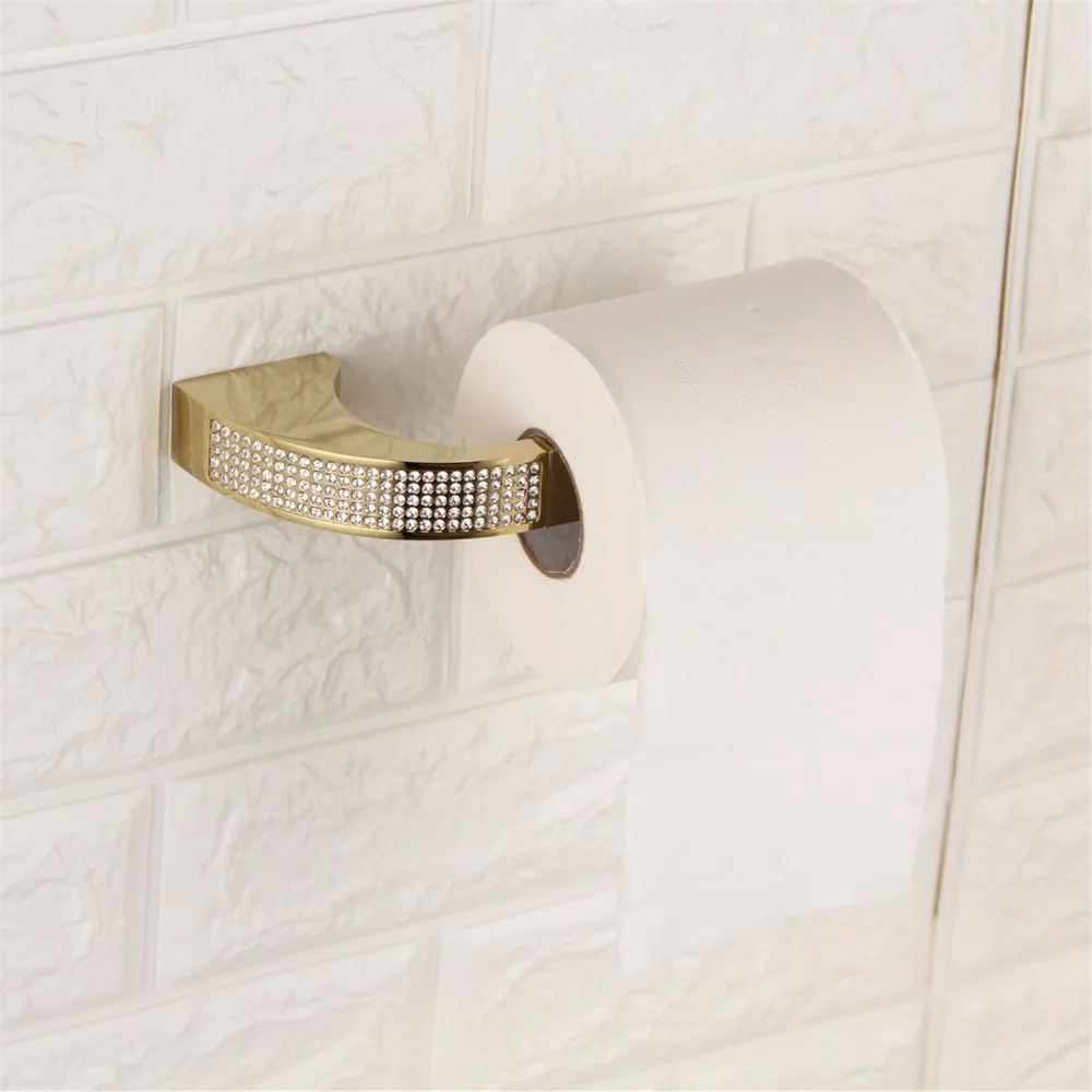 Czech Crystal Bathroom Hardware Set Robe Hook Towel Rail Rack Bar Shelf Toothbrush Holder Bathroom Accessories Gold/Chrome