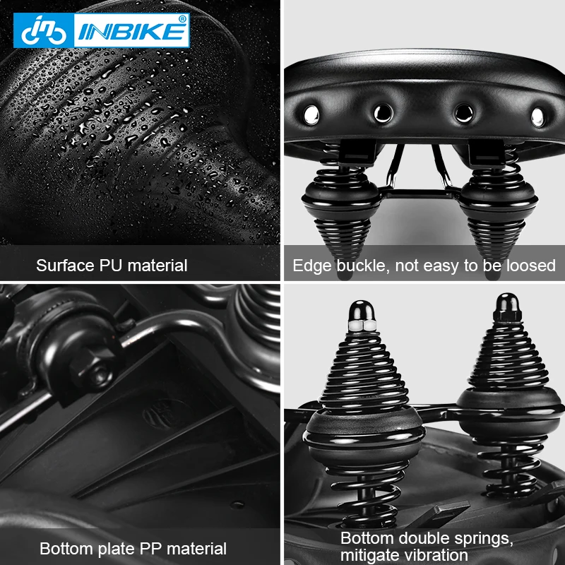 INBIKE-부드러운 와이드 자전거 안장, 편안한 자전거 좌석, 빈티지 자전거 PU 안장 패드, 방수 자전거 부품 액세서리, S16286