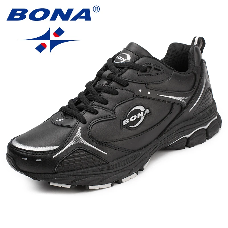 BONA yeni klasik tarzı erkekler koşu ayakkabıları Lace Up erkekler spor ayakkabılar deri erkek açık koşu Sneakers rahat ücretsiz kargo