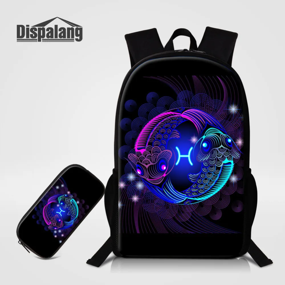 

2 Pcs/set Gemini Printing Backpack Star Sign Kids School Bags for teenage girls Boook Bag with Pencil Bag Women Men Travel Bags