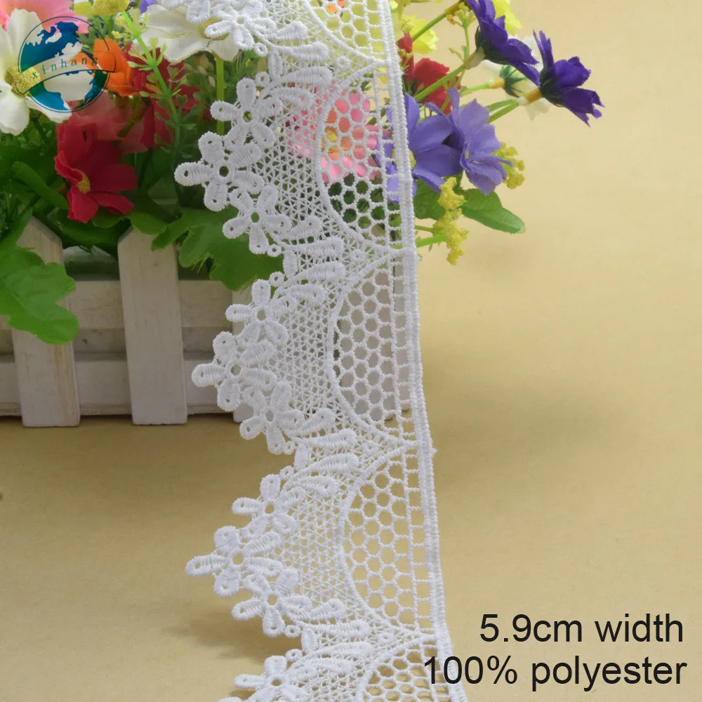 5.9cm Width White Polyester Embroidery French Lace Ribbon Fabric Guipure Diy Trims Warp Knitting Sewing Garment Accessories#3728