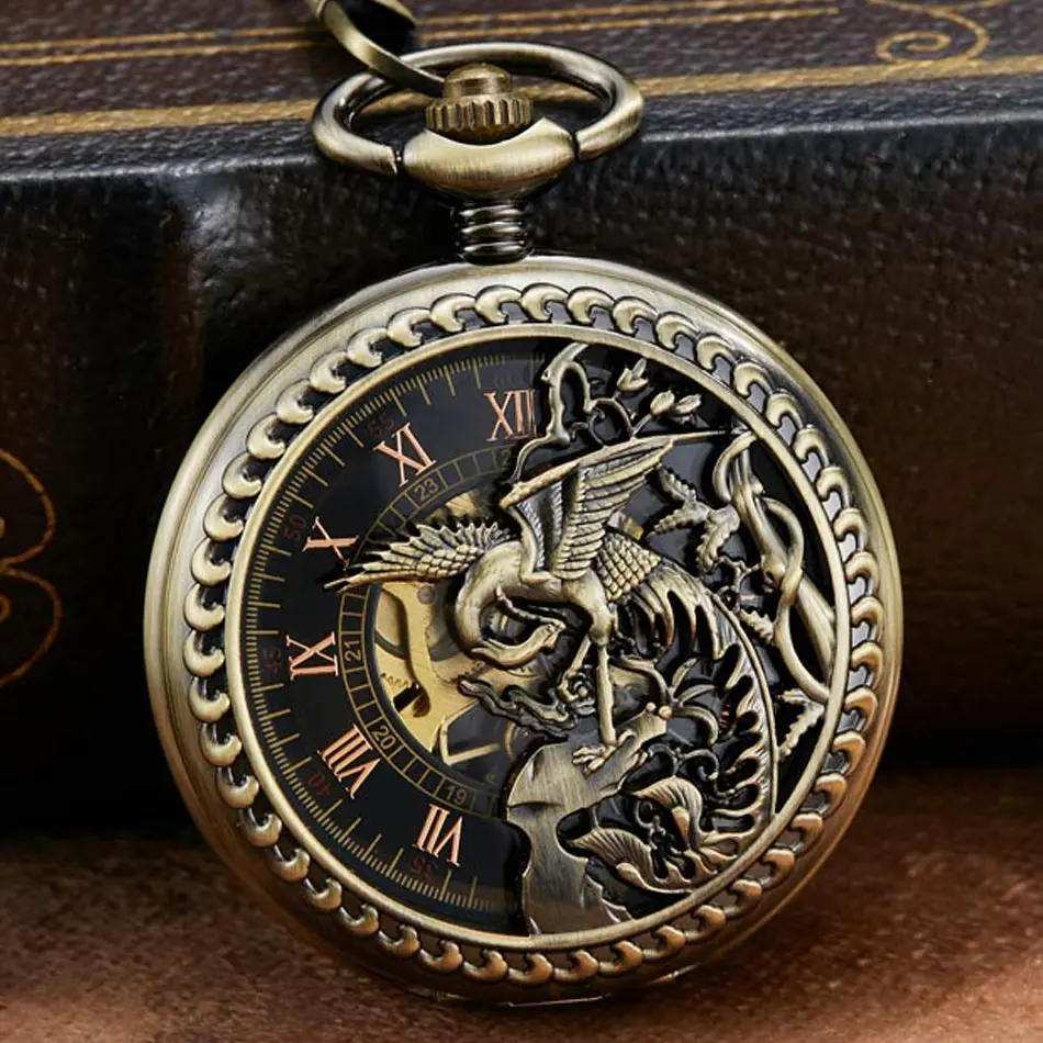 2020 Vintage Antique Lucky Birds Hollow Design Pocket Watch Pendant Necklace Chain Unique Gifts Unisex Fob Clock for Men Women