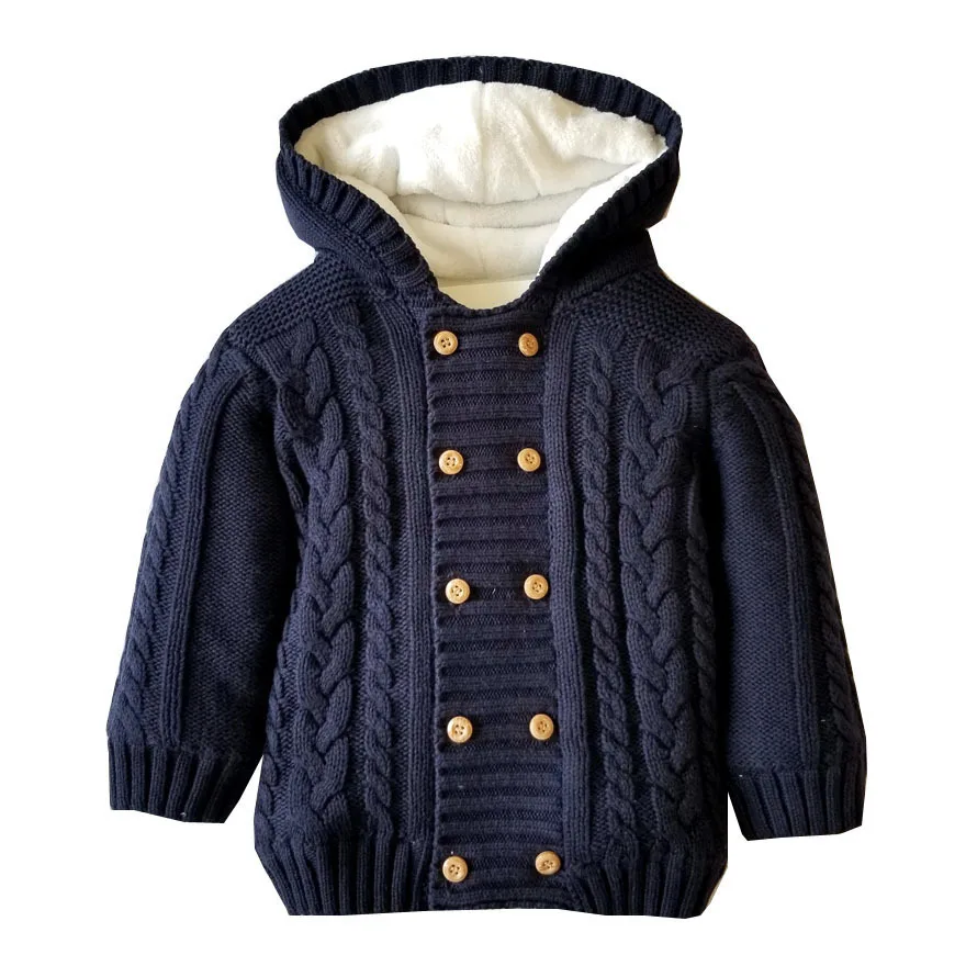 IYEAL Baby Boys Hooded Cardigan Jacket Long Sleeve Fleece Lined Knitted Sweater Kids Toddler Girls Winter Warm Outerwear 0-2 Y