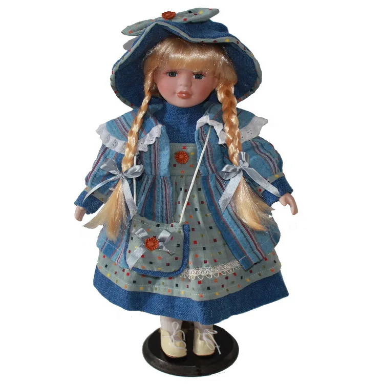 40cm blue dress porcelain  girl doll European rural Field Village ceramic doll style home decoration Christmas gifts