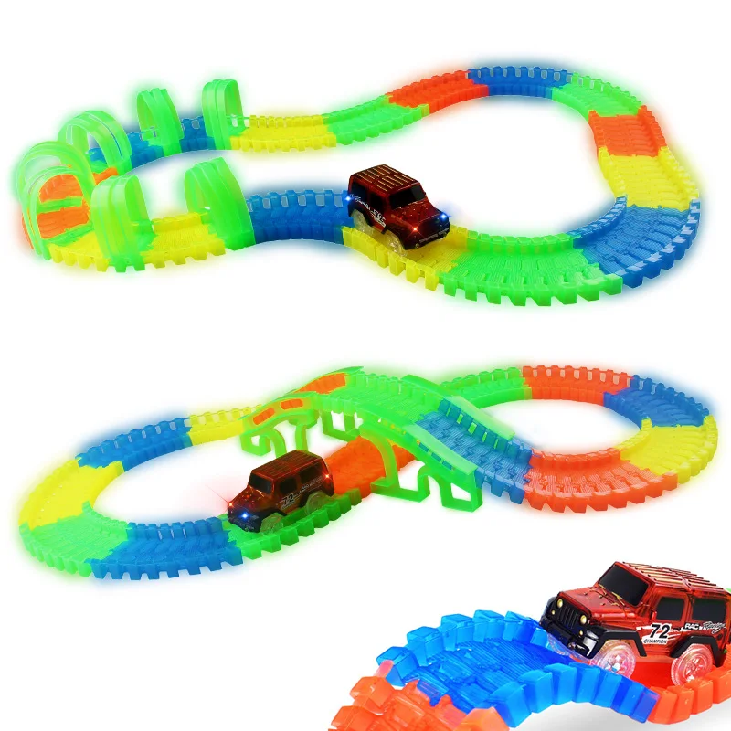 Glowing Race Track Bend Flex Flash in the Dark Assembly Flexible Car Toy /165/220/240pcs Glow Racing Track Set DIY Puzzle Toys