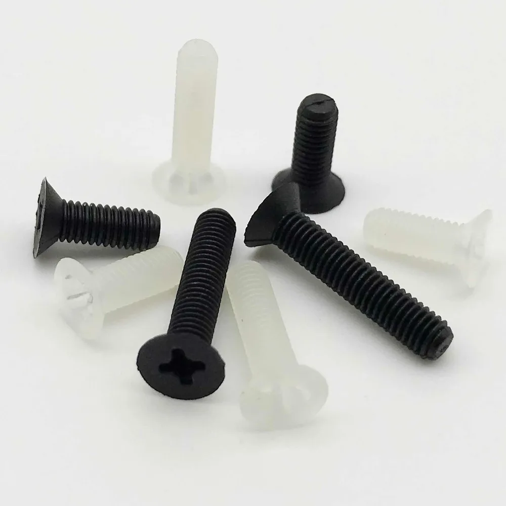 HZYUEGOU 25 Stück M3 Weiße und Schwarze Kunststoff-Nylon-Schrauben mit Flachkopf, Senkkopf und Kreuzschlitz, Gewindedurchmesser 3 mm, Länge 6-20 mm – Detail 2