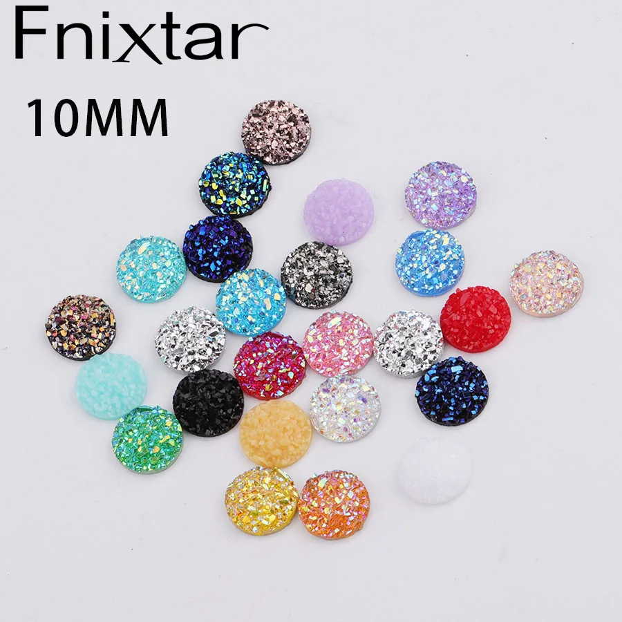 Fnixtar 10 millimetri AB Colore Druzy Pietra Della Resina Rotondo della Parte Posteriore Piana Cabochon Per La Decorazione Dei Monili di DIY Che