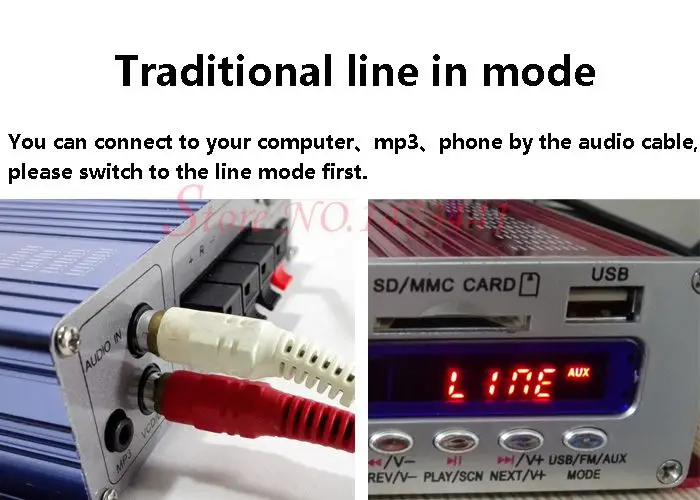 KENTIGER-Mini Amplificador Bluetooth com Adaptador de Energia, Rádio FM, Cabo AV, Controle Remoto, USB, Cartão SD, 12V, 5A, 40W, HY-502S