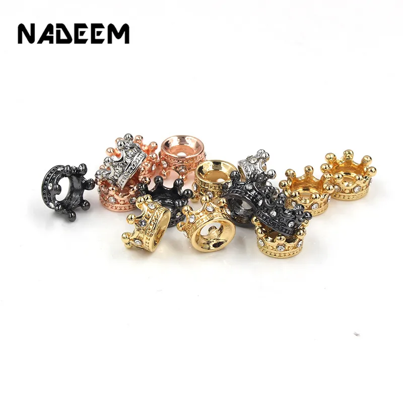 5Pcs/Lot CZ Crystal Crown Charm Beads Accessories DIY Metal Crystal Crown Spacer Beads for Bracelet Necklace Jewelry Making