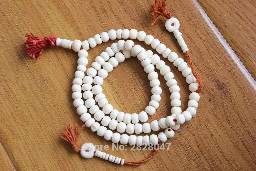 ML170 Tibetan white Yak bone Rosary 108 Mala Handmade Tibetan 8mm Bone Beads Buddhist Prayer Mala Prayer Necklace