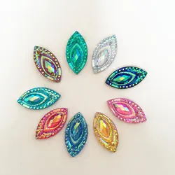 60PCS Random mixed AB Resin Horse eye Flatback Rhinestone Wedding decoration 2 Hole C94A