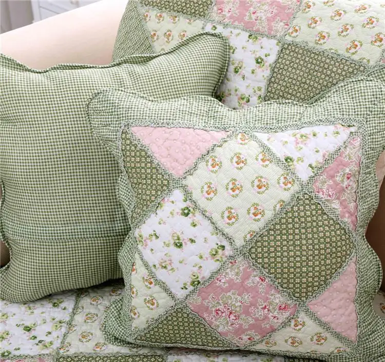Pastoral Quilted Fabric Pillowcase, Flower Cushion Cover, Cloth Throw Pillow Cover, Home, Office, Car, Sofa Decor