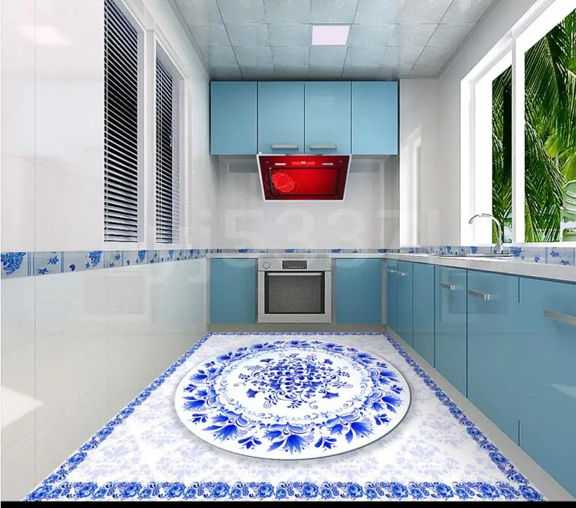 

Custom 3d floor decals blue and white floor murals wear non-slip self-adhesive pvc vinyl floor tile