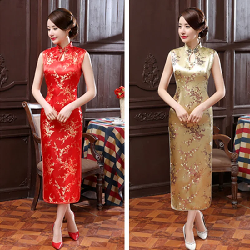 

Chinese Cheongsam Women Dress Plum Novelty Costume Long Qipao Ceremonial Dresses