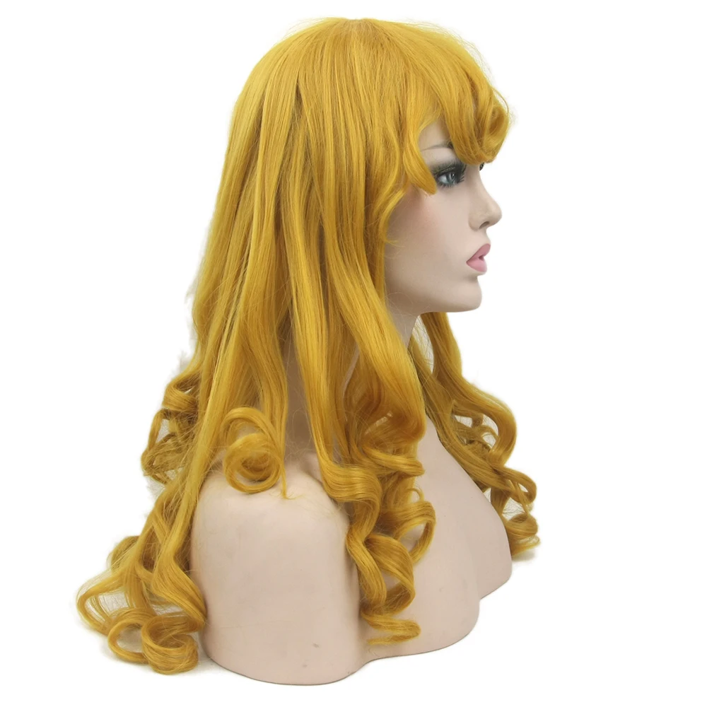 Soowee Long Curly Synthetic Hair Yellow Golden Wigs Sleeping Women Party Hair Cosplay Wig Hairpiece