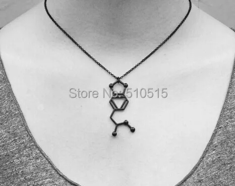 Black MDA Molecule Necklace MDMA 4-methylenedioxymethamphetamine Serotonin Pendant Fashion Hot Charm Gift