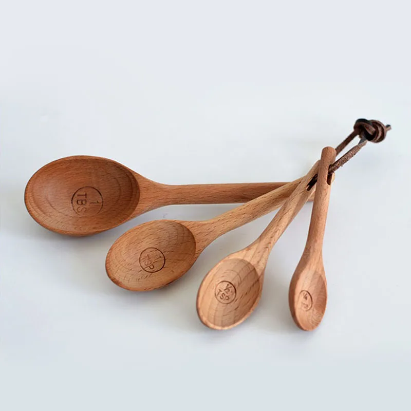 

4Pcs/Set Zakka Style Beech Wood Measuring Spoons Set Kitchen Cook Tea Measuring Spoon Wooden Baking Tool ZA6156