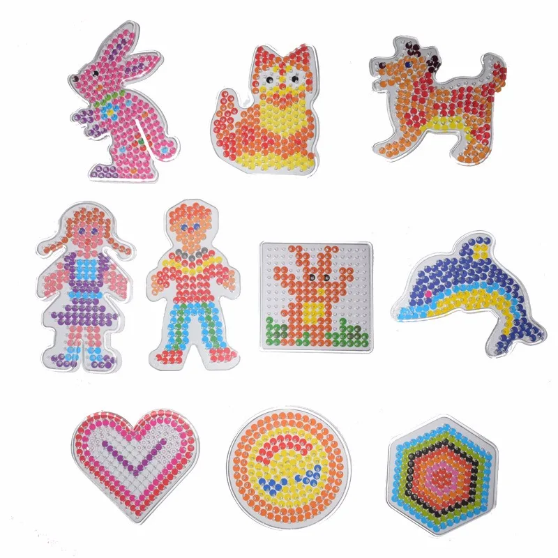 10pcs/set 5mm Hama Beads Template With Colore Paper Plastic Stencil Jigsaw Perler Beads Diy Transparent Shape Puzzle Pegboard