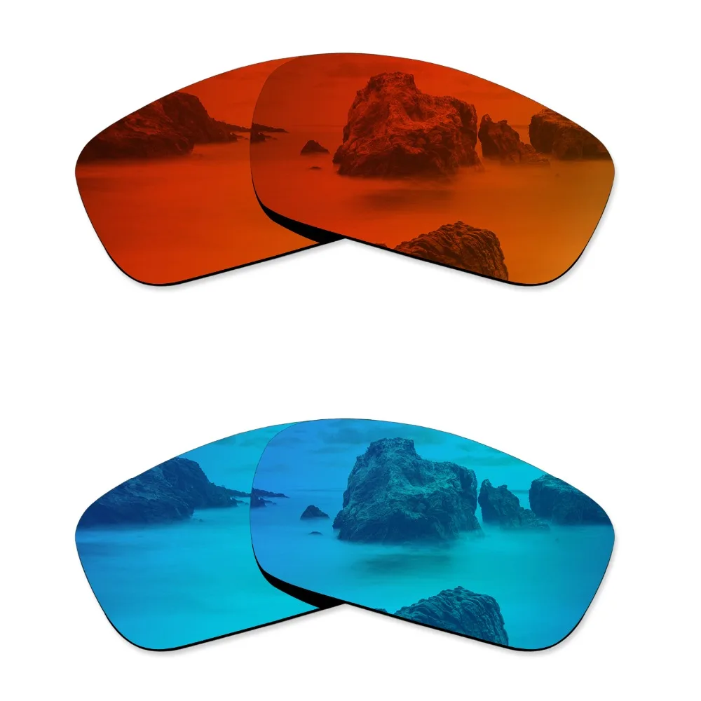 Glintbay 2 Pairs Polarisierte Sonnenbrille Ersatz Linsen für Oakley Kurbelwelle Feuer Rot und Eis Blau