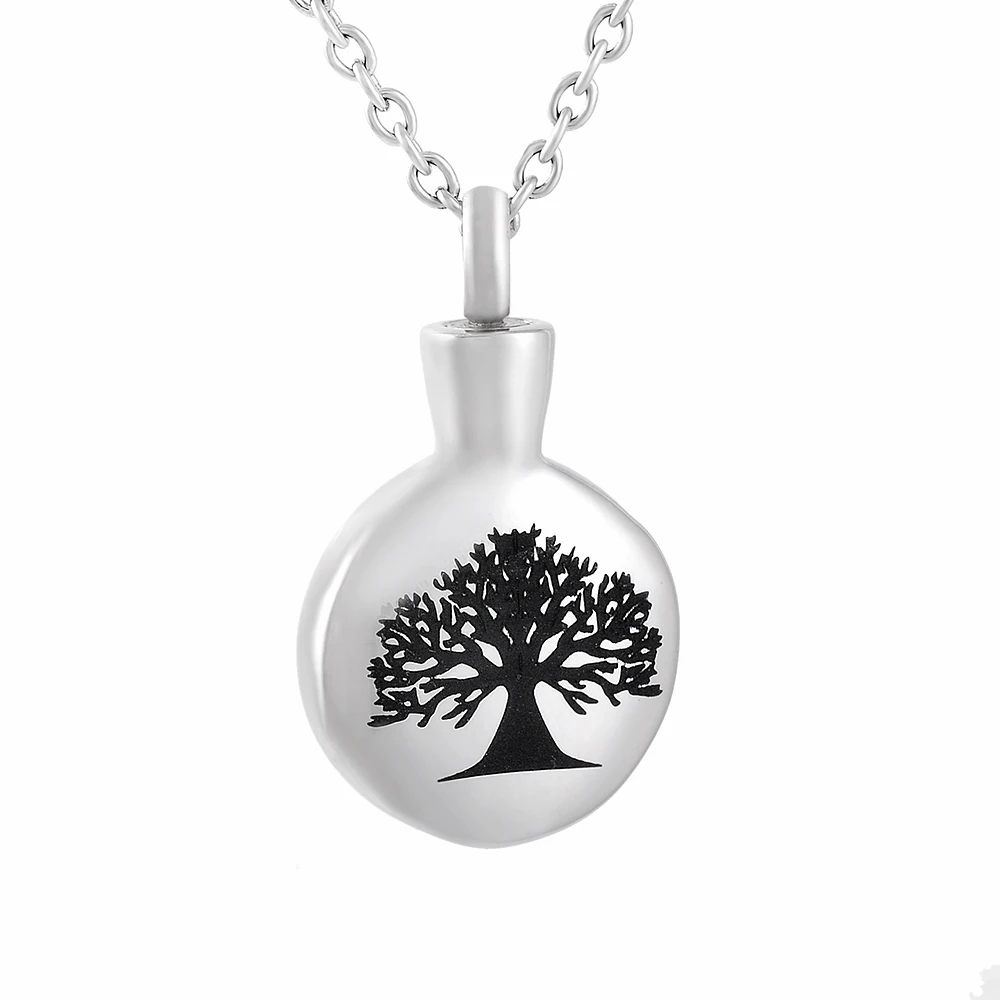 IJD9805 Tree Of Life Memorial Necklace For Ashes Round Shape Stainless Steel Cremation Urn Locket Pendant Jewelry With Funnel