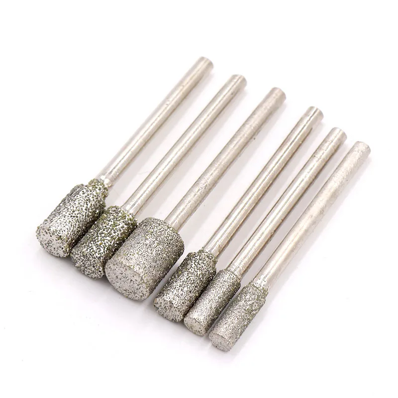 5pcs Grit 60 Cylinder Diamond Grinding Head Bit Cylindrical Points Coated Carving Burrs Lapidary Tools for Jade Stone Marble