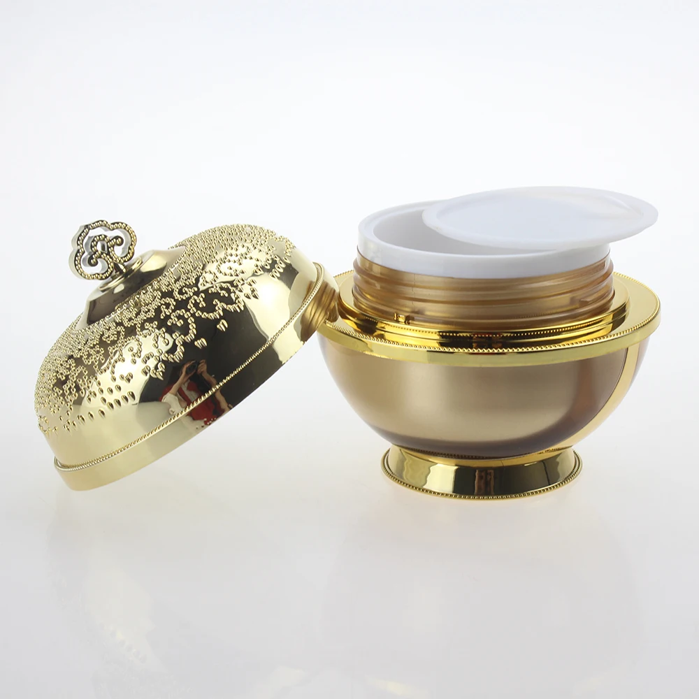 high quality 50g gold acrylic cream jar, empty Travel bottle plastic bottle for eye cream cosmetic container