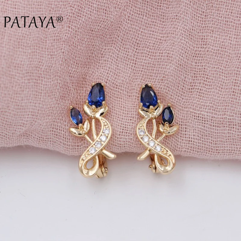 PATAYA Luxury Trendy Crystal Drop Earrings 585 Rose Gold Color Flower Cubic Zircon  Earrings Fashion Women Original Jewelry