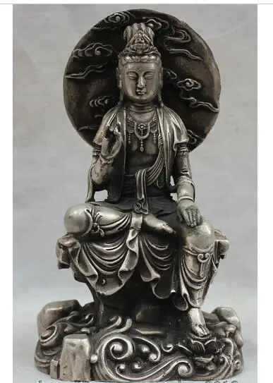 

decoration copper silver factory outlets 7" China Chinese Buddhism Silver Kwan- Yin Guan Yin Goddess Boddhisattva Statue