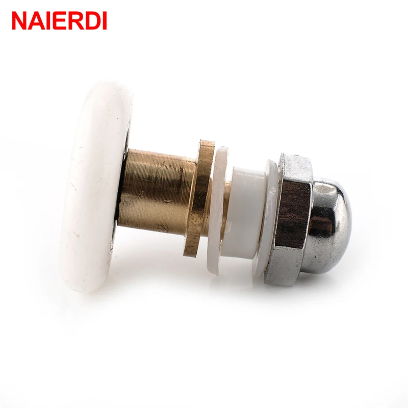 NAIERDI Stainless Steel Brass Shower Wheel Replacement Door Rollers Runners Rubber Wheels Pulleys For Bathroom Fixture Hardware